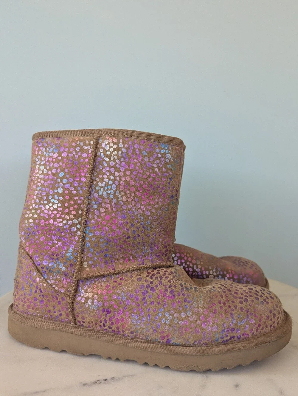 UGG Brown Suede Metallic Rainbow Dots Winter Boots